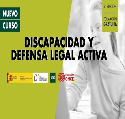 Cartel del curso, sale una mujer con síndrome de down en blanco y negro, y los textos están en negro sobre un fondo verde