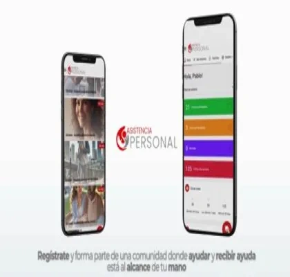 la app vista desde dos móviles colocados a izquierda y derecha. El logo de la app en el medio