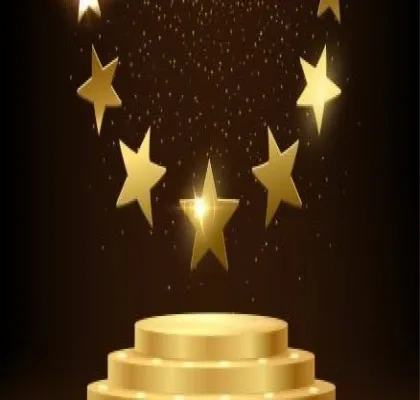 un podium dorado de dibujo y sobre él unas estrellas doradas 