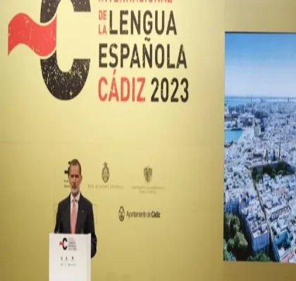 El Rey durante su intervención en la inauguración del IX Congreso Internacional de la Lengua Española (CILE) que tuvo lugar en Cádiz, en 2023