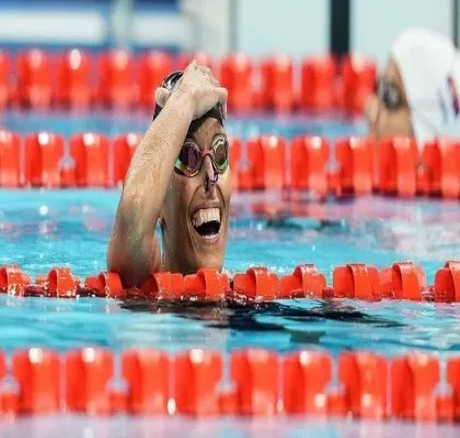 Teresa Perales tras acabar una prueba de natación