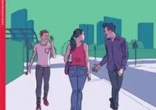 Publicación del libro Como prevenir el acoso y el dibujo de 3 estudiantes caminando por la calle