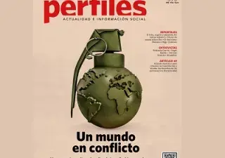 Portada de la revista Perfiles con una granada de fragmentación con la bola del mundo (Fuente: Grupo Social ONCE)