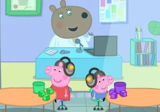 durante los dibujos George Pig haciendose una audiometría