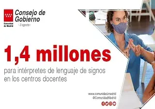 Banner de la Comunidad de Madrid donde se informa de los 1,4 millones de euros destinados a garantizar la atención a los alumnos con discapacidad auditiva