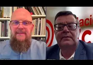 Momento del encuentro online entre el Grupo Tecma Red y Fundación ONCE, con José Luis Martínez Donoso y Stefan Junestrand