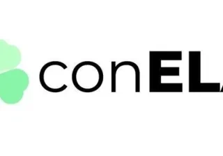 Logo de ConELA en negro sobre fondo blanco y un trébol verde a la izquierda