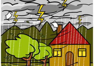 Pictograma de tiempo, lloviendo y tormenta en una casa: Autor pictogramas: Sergio Palao / Origen: ARASAAC (http://www.arasaac.org) /Licencia: CC (BY-NC-SA) Propiedad: Gobierno de Aragón (España)