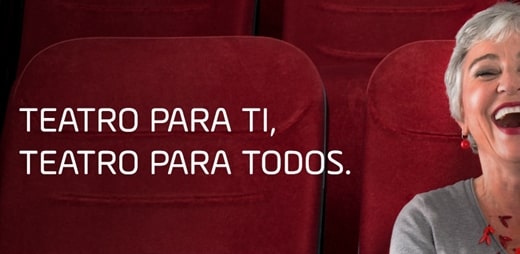 Cartel de Teatro Accesible, que estará en el festival de Almagro, con el texto: teatro para ti, teatro para todos.
