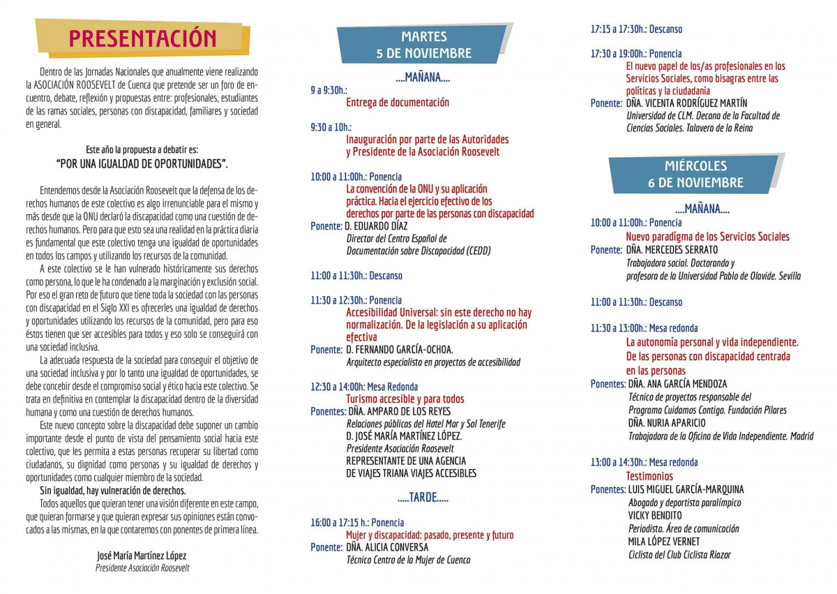 Tríptico del programa de las XXIII Jornadas Nacionales de la discapacidad