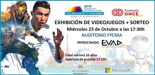 Banner de la exhibición de videojuegos inclusivos en el III Congreso de Tecnología y Turismo